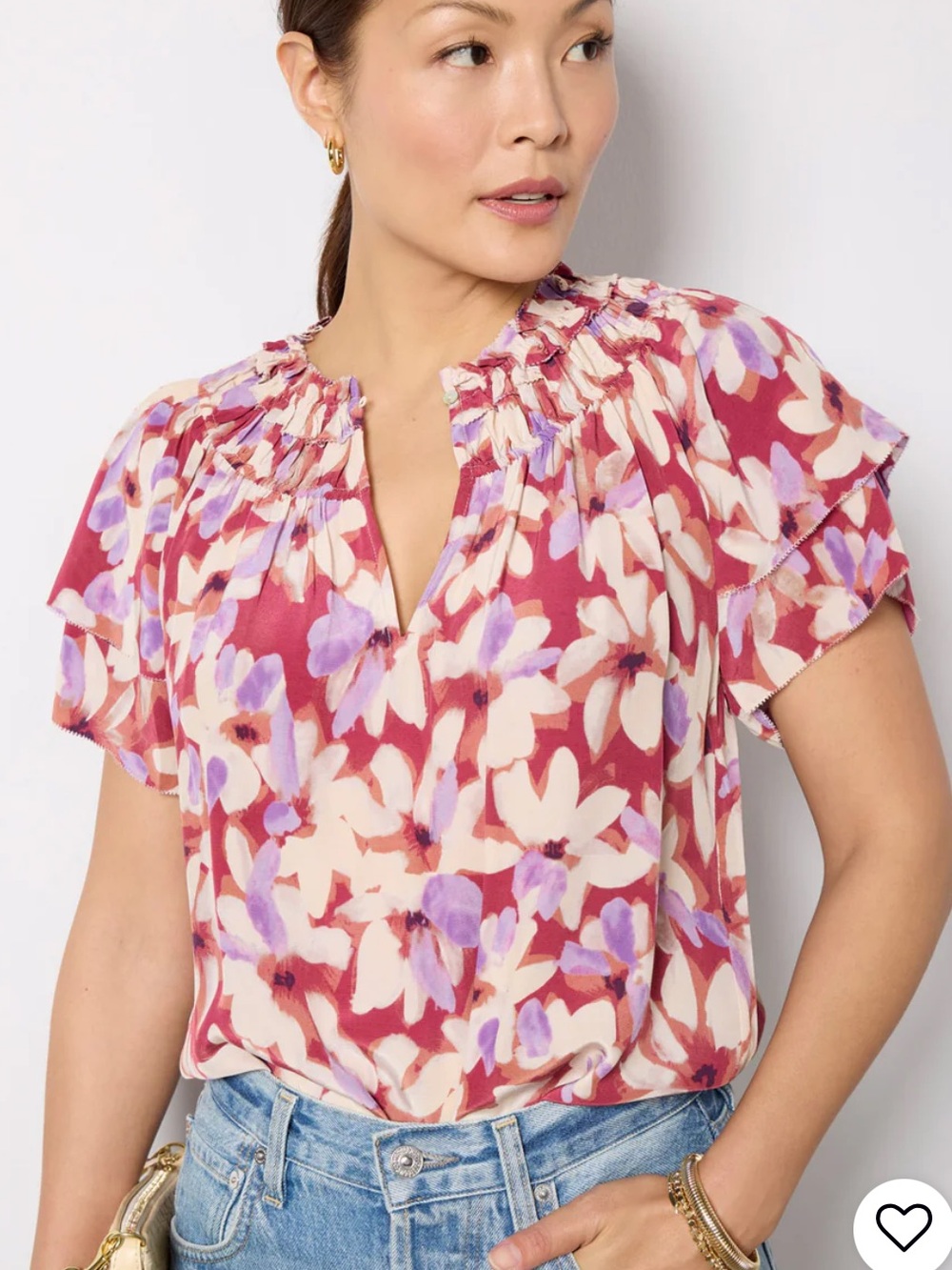 Rails Kamila Amaranth Short Sleeve Pink Floral Blouse SMALL Romantic Boho Top